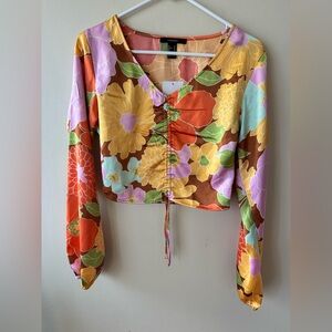 Forever 21 Floral Ruched V-Neck Blouse - Multicolor